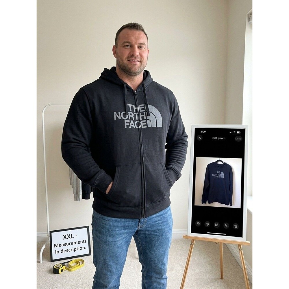 The North Face Men’s Black Full Zip Fleece Hoodie 2XL Logo Graphic Pockets